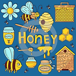 Honey bee icons vector set